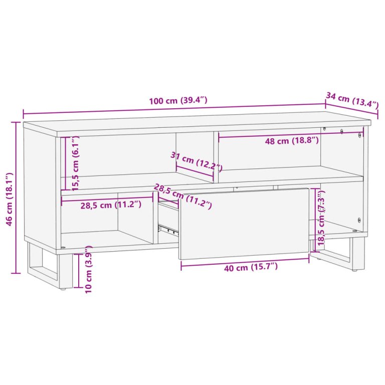 TV ormarić 100 x 34 x 46 cm od masivnog bagremovog drva