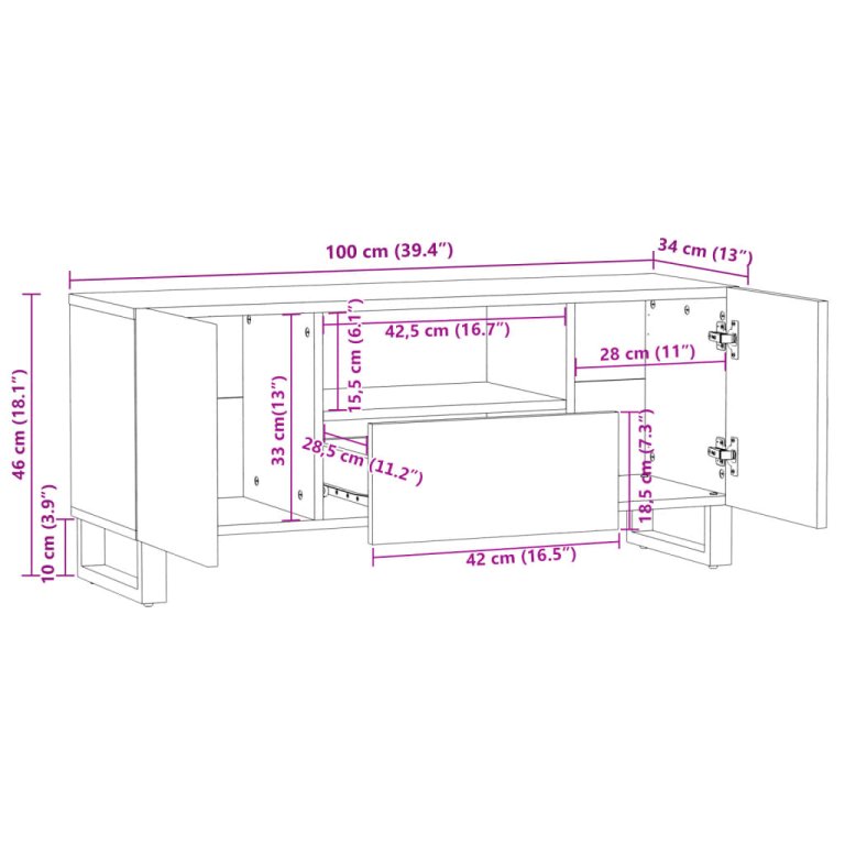 TV ormarić 100 x 34 x 46 cm od masivnog bagremovog drva