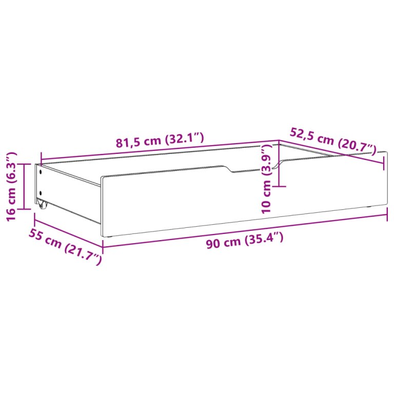 Ladice ispod kreveta s kotačima 2 kom 90x55x16 cm od borovine