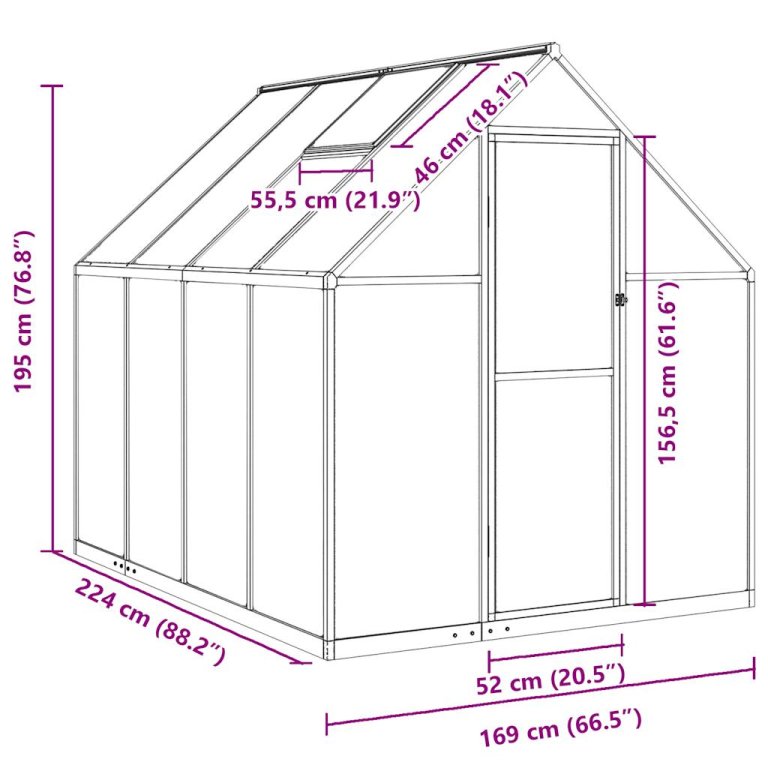 Staklenik s okvirom zeleni 224 x 169 x 195 cm aluminijski